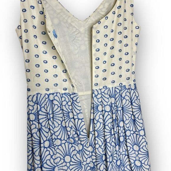 Antonio Melani Embroidered Blue Poplin Floral A-line Sleeveless Dress Women’s 4 - Picture 10 of 11